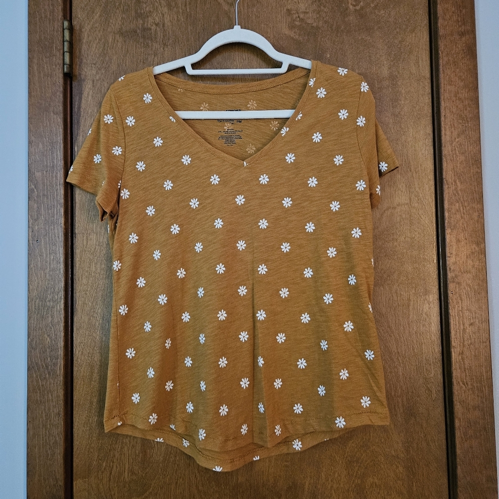 Sonoma Petite Mustard Floral Short Sleeve Top